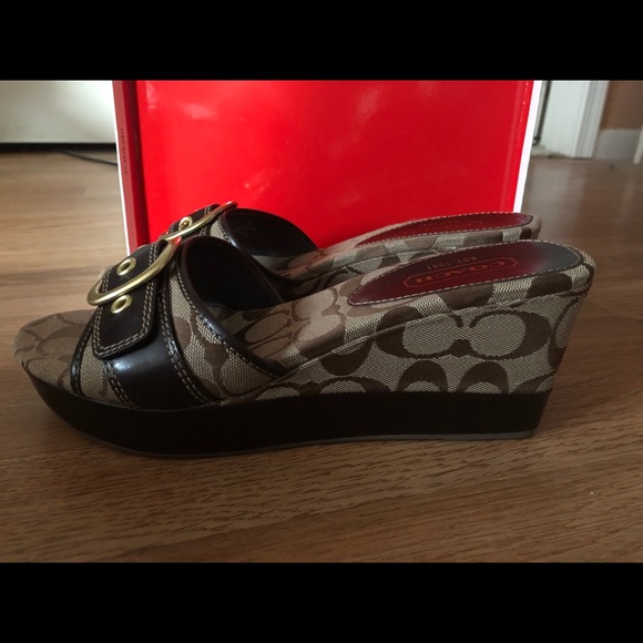 Coach Shoes - 💜 Coach fabric wedge sandals!